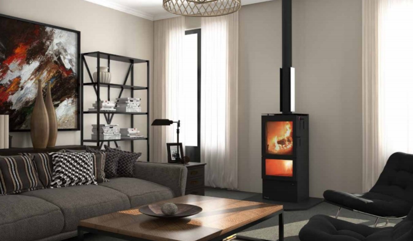 masport mystique ultra low emiision ule wood burner fire place in situ